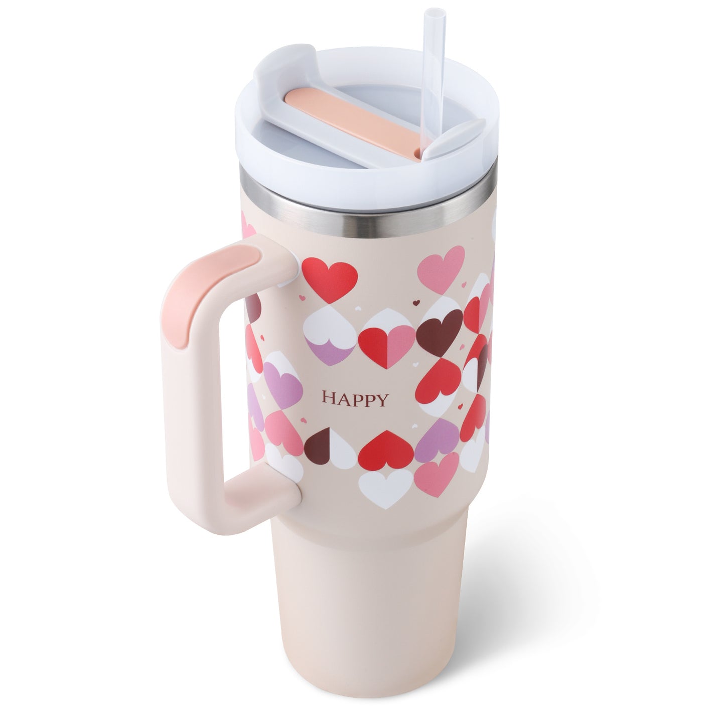 40-oz-Becher mit Griff, Strohhalm, isoliert, auslaufsicherer Vakuum-Kaffeebecher aus Edelstahl mit Deckel, konischer Becher, Geschenke für Valentinstagsliebhaber, geeignet für Auto, Fitnessstudio, Büro, Reisen