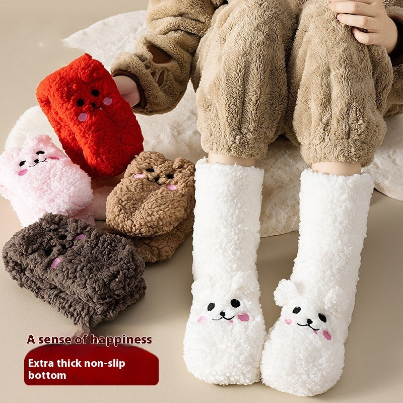 Winter-Bodensocken aus Samt, dicker, warmer Korallensamt, süße Socken im japanischen Stil, Hausschuhe, rutschfeste Socken, Neujahrsgeschenke, Winter-Gadgets