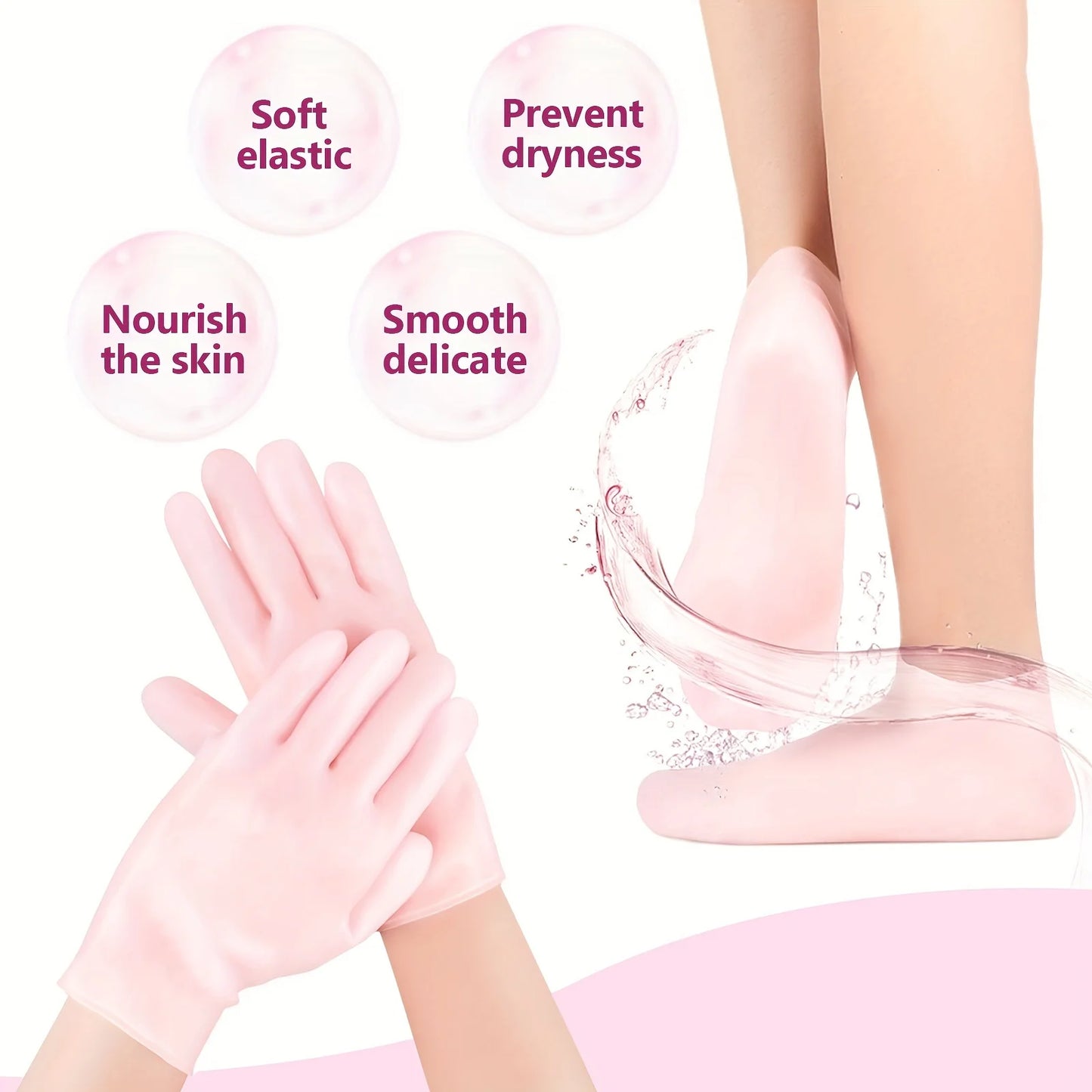 Silicone Skin Care 3-Piece Set - Reusable Moisturizing Mask Set, Gloves, Socks - For Face, Hands and Feet Dry, Cracked Skin, Set