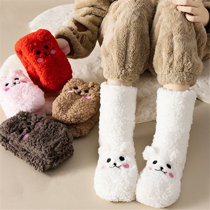 Winter-Bodensocken aus Samt, dicker, warmer Korallensamt, süße Socken im japanischen Stil, Hausschuhe, rutschfeste Socken, Neujahrsgeschenke, Winter-Gadgets