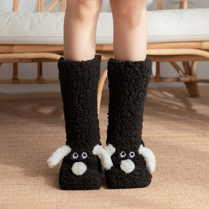 Cute Cartoon Dog Floor Socks Winter Warm Non-slip Plush Socks For Women